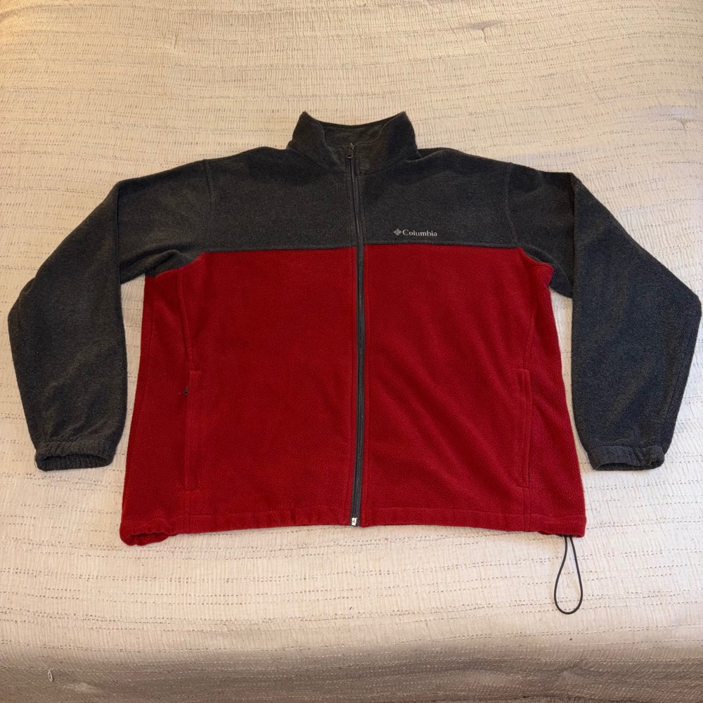 Columbia Mens XL Full Zip Fleece Jacket Red Gray Colorblock Steens Mountain XL